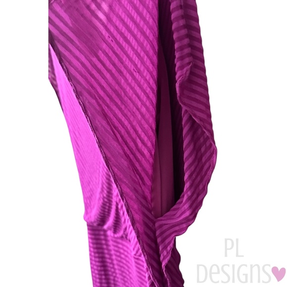 White House Black Market Purple Striped Top Short Flutter Sleeves - Picture 3 of 7